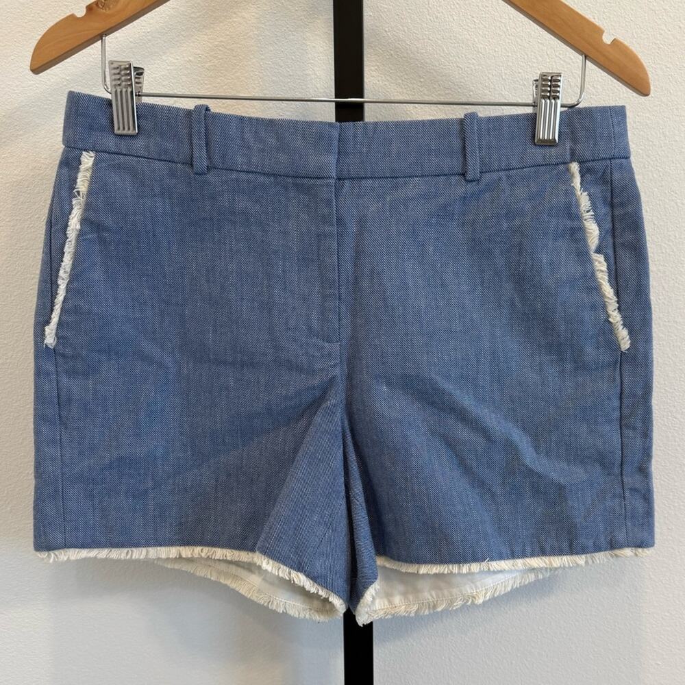 J. Crew Flat Front Blue Cotton Shorts with Fringe Pockets Sz 6 Casual Preppy